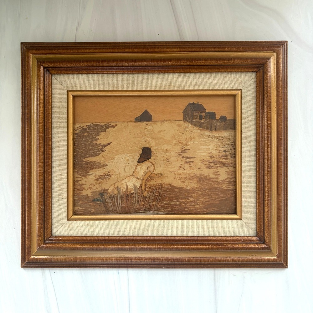 David Elwyn Jones Bark Art Christina's World Andrew Wyeth Wood Veneer Framed